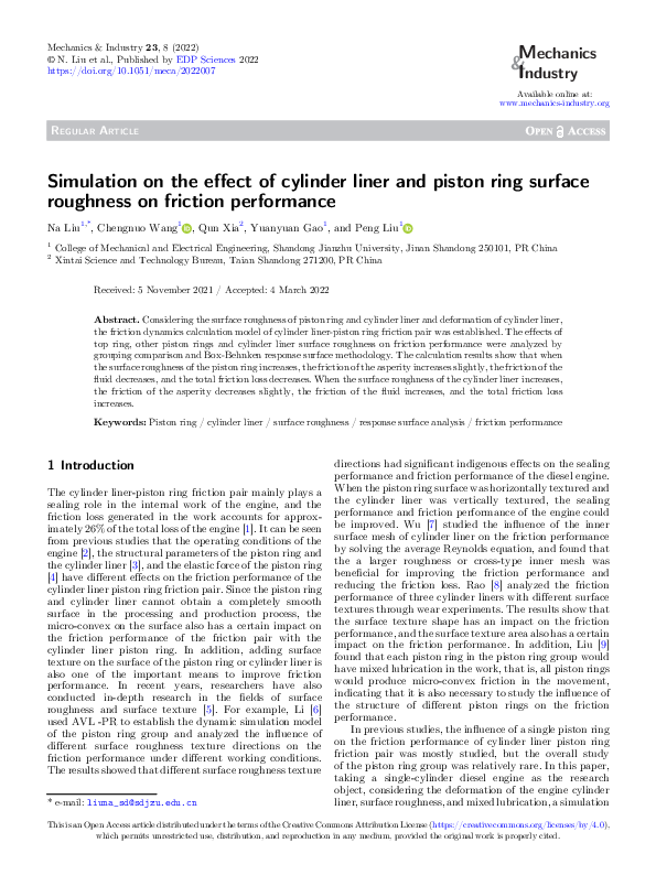 (PDF) Simulation on the effect of cylinder liner and piston ring ...