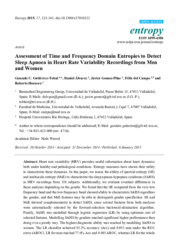 (PDF) Assessment of Time and Frequency Domain Entropies to Detect Sleep ...