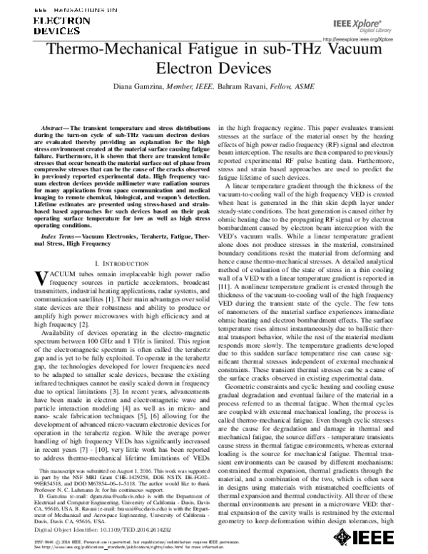 (PDF) Thermomechanical Fatigue in Sub-THz Vacuum Electron Devices ...