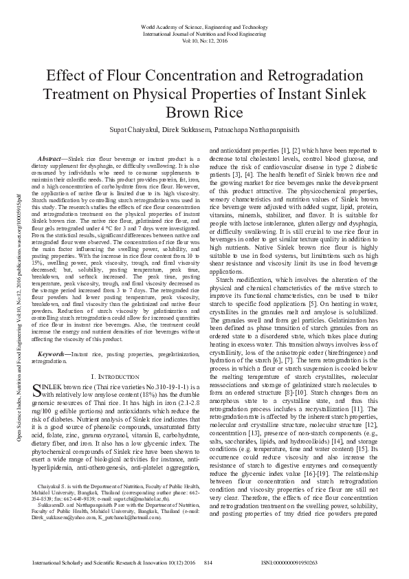 (PDF) Effect Of Flour Concentration And Retrogradation Treatment On ...