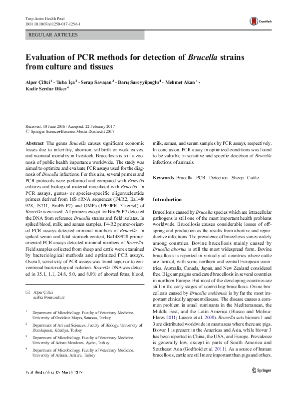(PDF) Evaluation of PCR methods for detection of Brucella strains from ...
