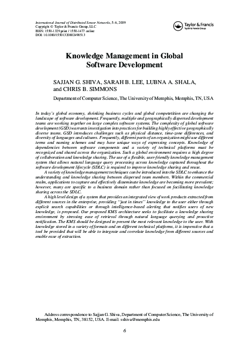 (PDF) Knowledge Management in Global Software Development