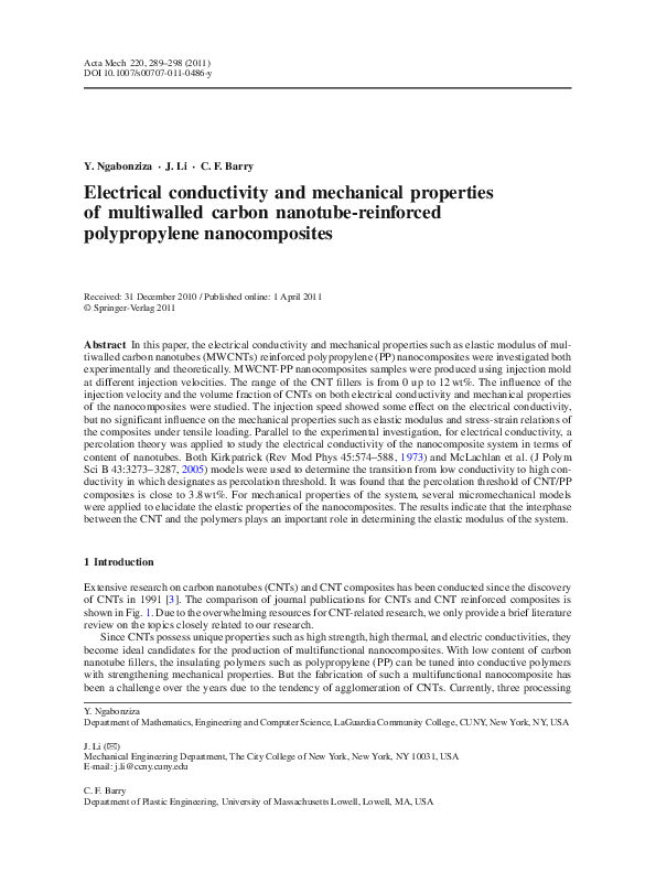 (PDF) Electrical conductivity and mechanical properties of multiwalled ...