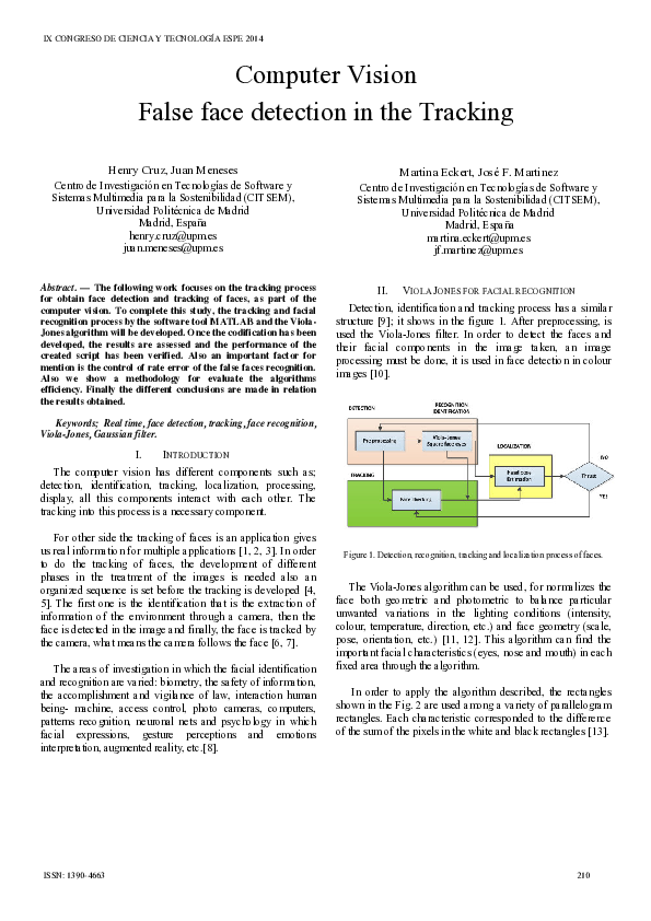 (PDF) Computer Vision - false face detection in the tracking