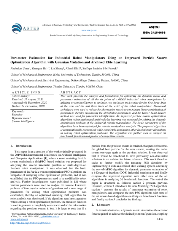 (PDF) Parameter Estimation for Industrial Robot Manipulators Using an ...