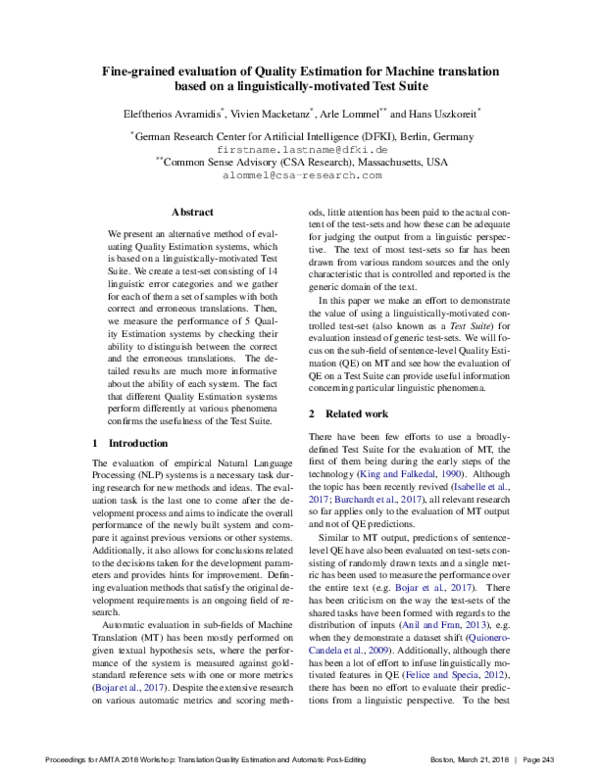 (PDF) Fine-grained evaluation of Quality Estimation for Machine ...