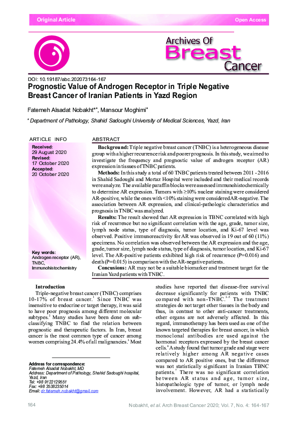 (PDF) Prognostic Value of Androgen Receptor in Triple Negative Breast ...