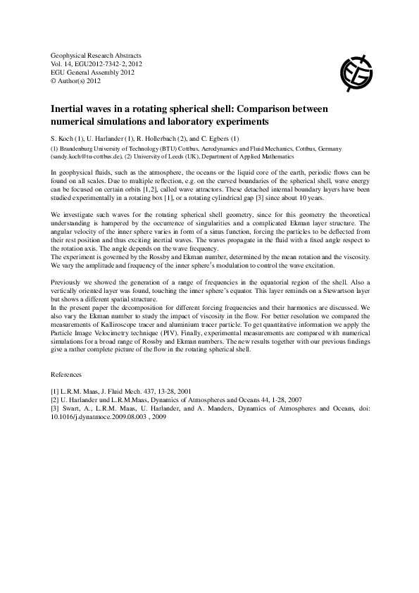 (PDF) Inertial waves in a rotating spherical shell: Comparison between ...