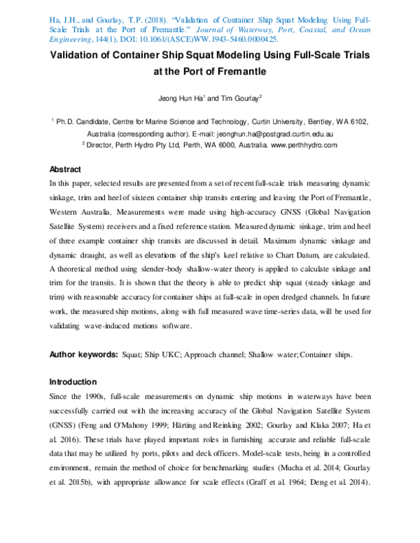 (PDF) Validation of Container Ship Squat Modeling Using Full-Scale ...