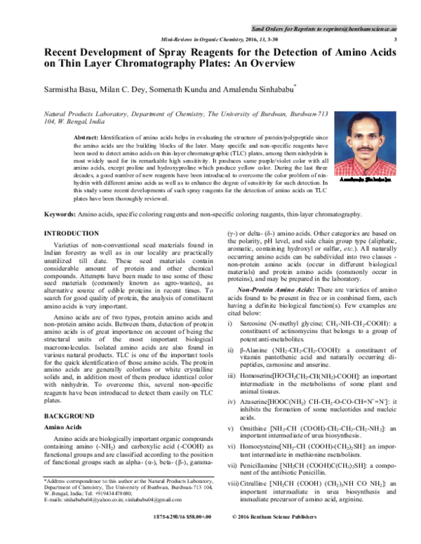 (PDF) Recent Development of Spray Reagents for the Detection of Amino