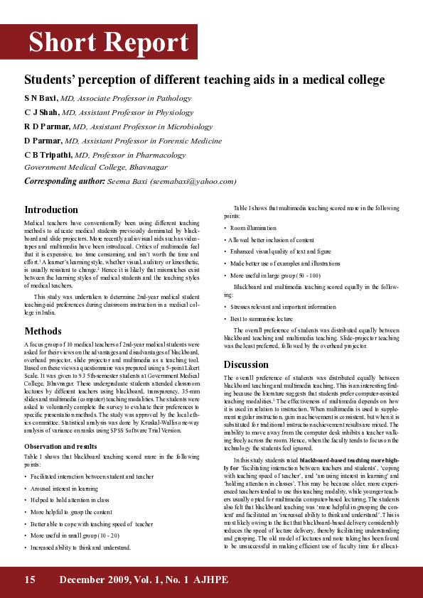 (PDF) Short Report: Students’ perception of different teaching aids in ...