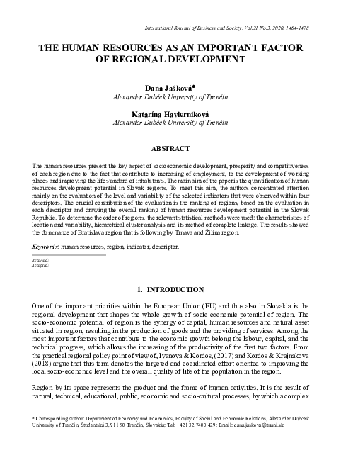 (PDF) The Human Resources as an Important Factor of Regional Development