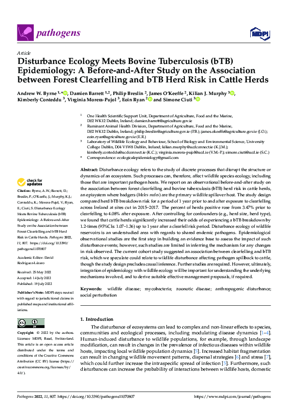 (PDF) Disturbance Ecology Meets Bovine Tuberculosis (bTB) Epidemiology ...
