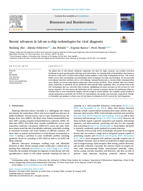 (PDF) Recent advances in lab-on-a-chip technologies for viral diagnosis