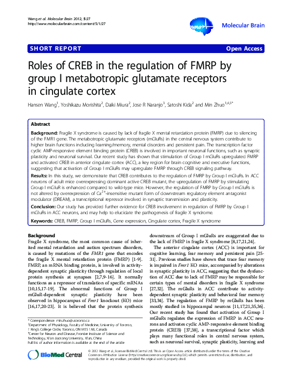 (PDF) Roles of CREB in the regulation of FMRP by group I metabotropic ...