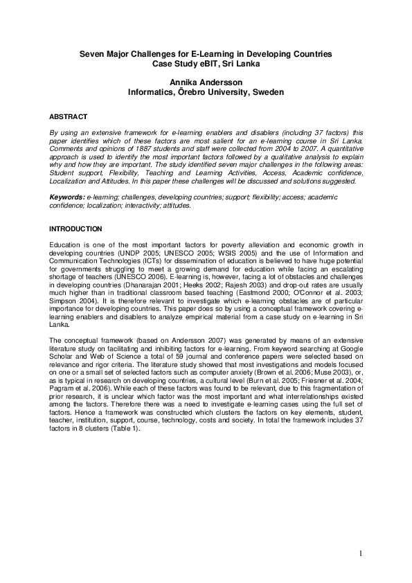 (PDF) Seven major challenges for e-learning in developing countries ...