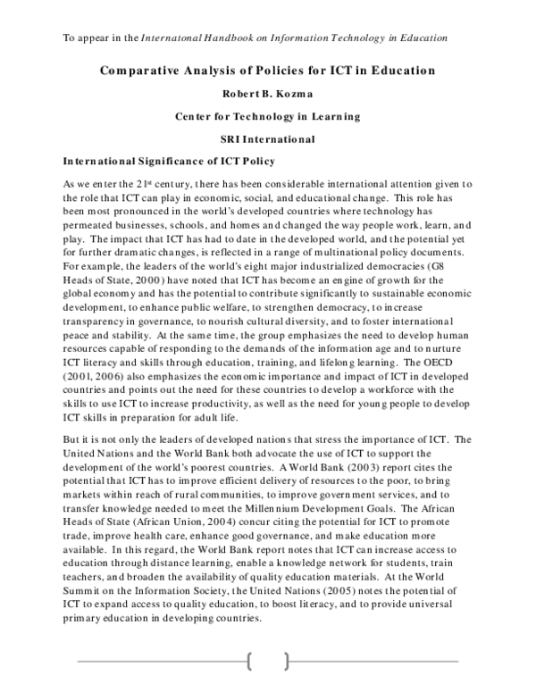 (PDF) Comparative Analysis of Policies for ICT in Education