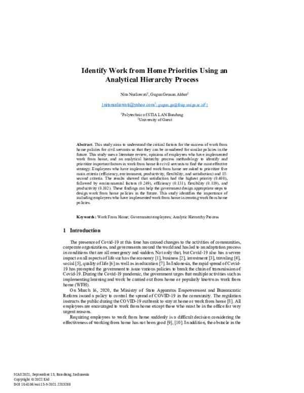 (PDF) Identify Work from Home Priorities Using an Analytical Hierarchy