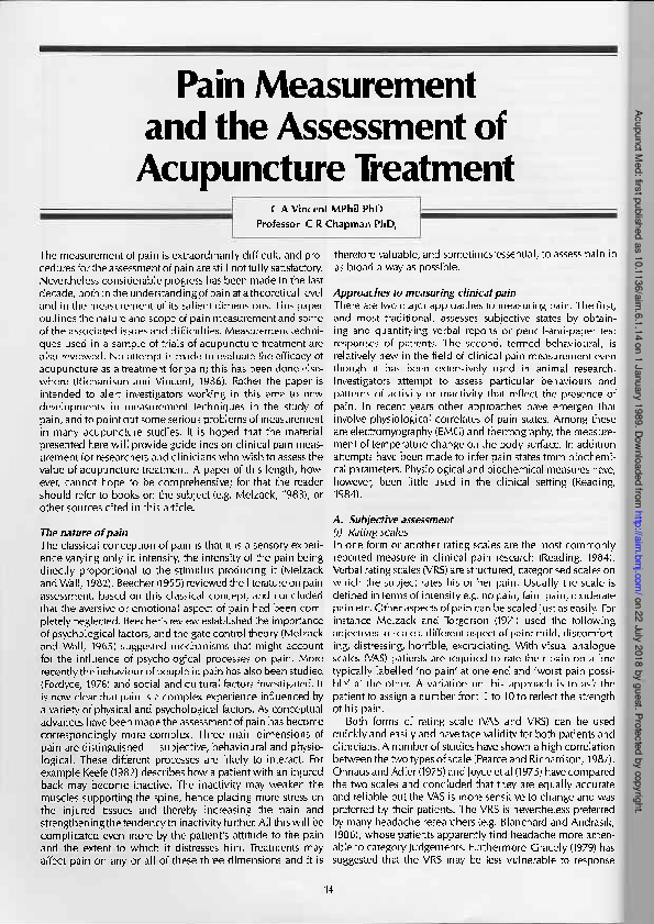 (PDF) Pain measurement and the assessment of acupuncture treatment