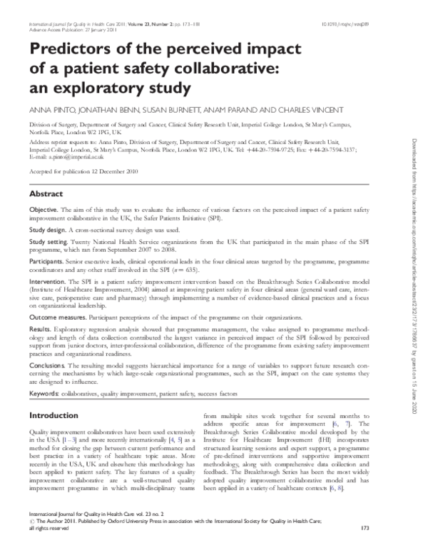 (PDF) Predictors of the perceived impact of a patient safety ...