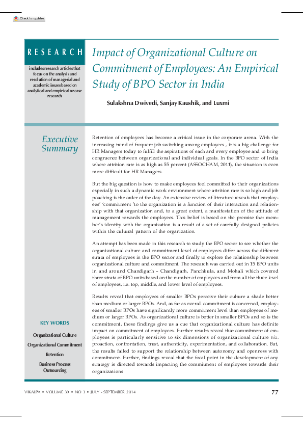 (PDF) Impact of Organizational Culture on Commitment of Employees: An ...