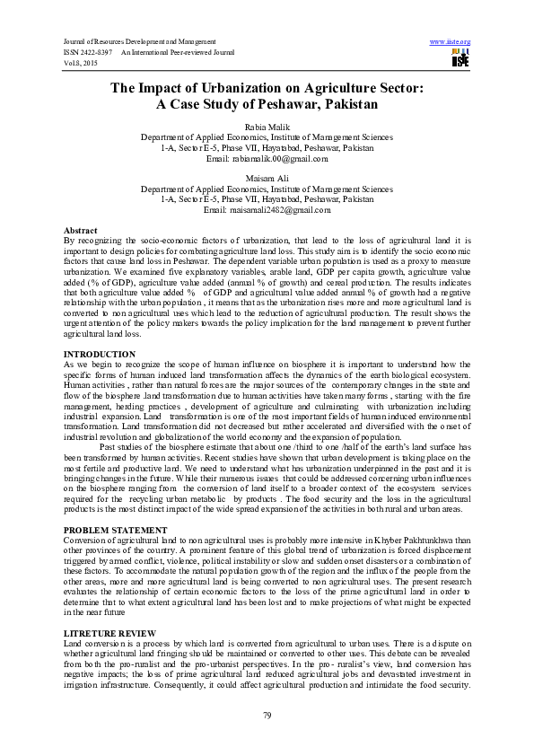 (PDF) The Impact of Urbanization on Agriculture Sector: A Case Study of ...