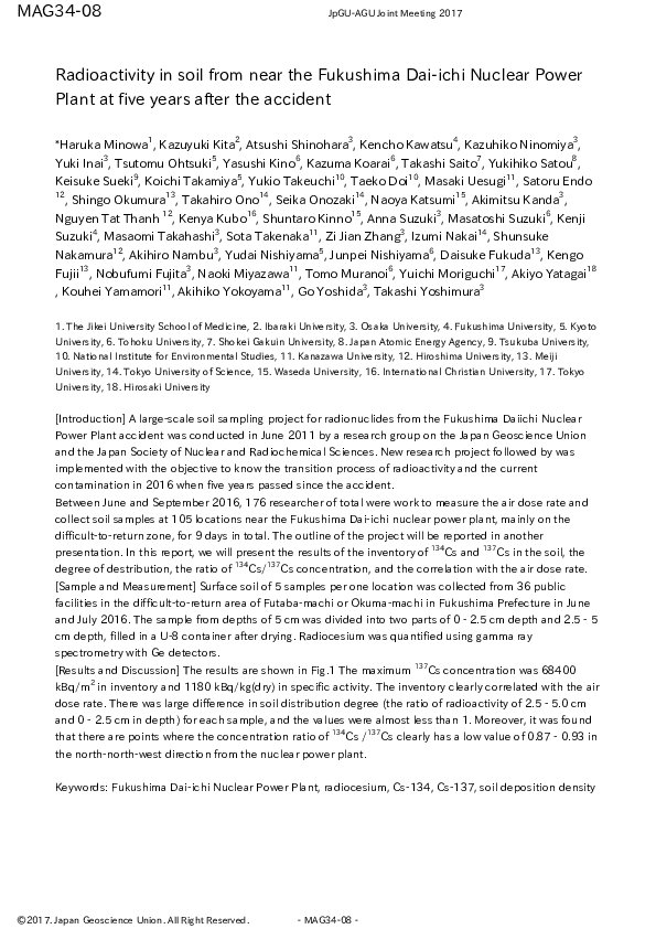 Pdf Radioactivity In Soil From Near The Fukushima Dai Ichi Nuclear