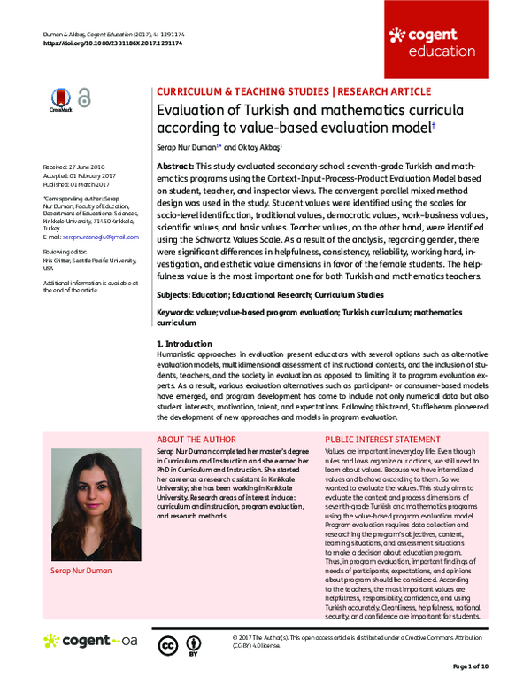 (PDF) Evaluation of Turkish and mathematics curricula according to ...