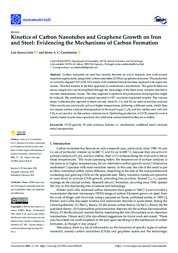 (PDF) Kinetics of Carbon Nanotubes and Graphene Growth on Iron and ...