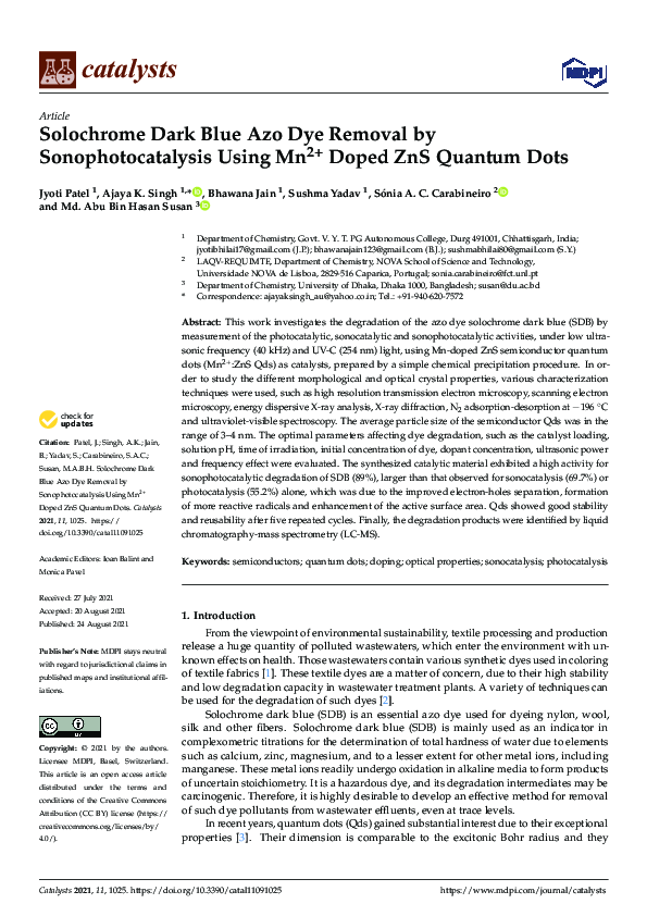 (PDF) Solochrome Dark Blue Azo Dye Removal by Sonophotocatalysis Using ...