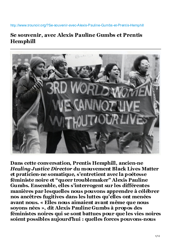 (PDF) Se souvenir, avec Alexis Pauline Gumbs et Prentis Hemphill