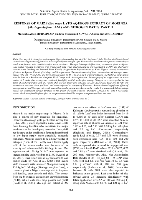 (PDF) Response of maize (Zea mays L.) to aqueous extract of moringa ...