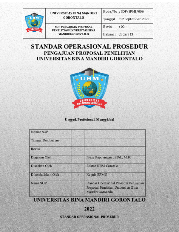(DOC) SOP PENGAJUAN PROPOSAL PENELITIAN