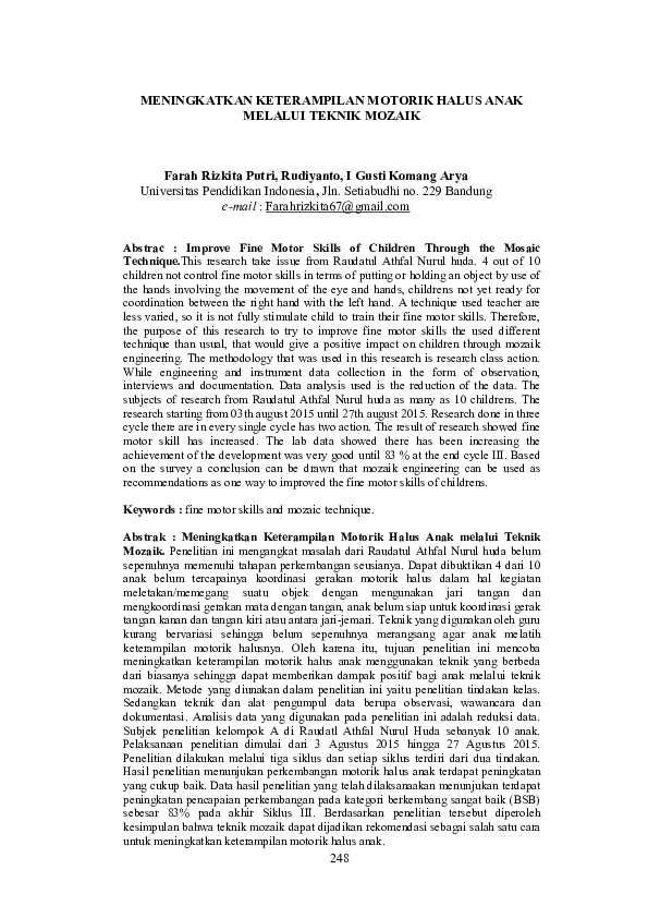 Pdf Meningkatkan Keterampilan Motorik Halus Anak Melalui Teknik Mozaik