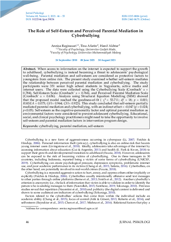 (PDF) The Role of Self-Esteem and Perceived Parental Mediation in ...