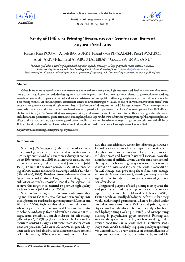 (PDF) Study of Different Priming Treatments on Germination Traits of ...