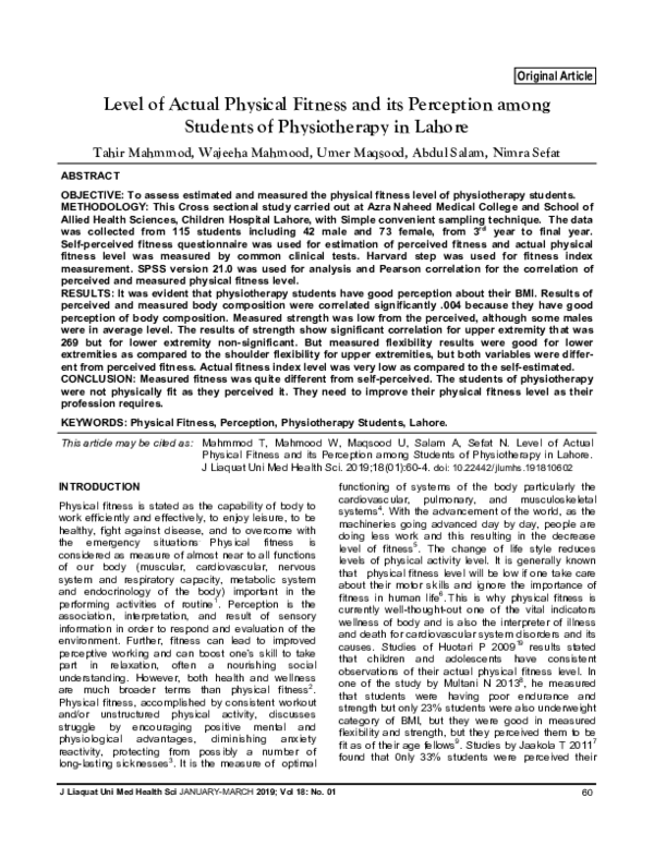(PDF) Level of Actual Physical Fitness and its Perception among ...