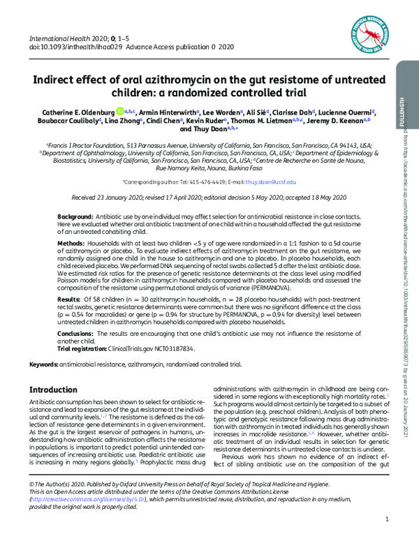 (PDF) Indirect effect of oral azithromycin on the gut resistome of ...