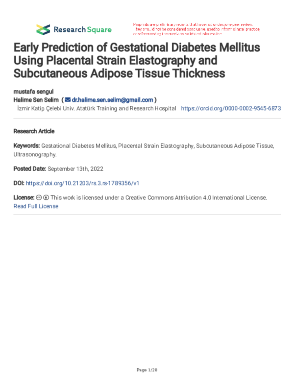 (PDF) Early Prediction of Gestational Diabetes Mellitus Using Placental ...