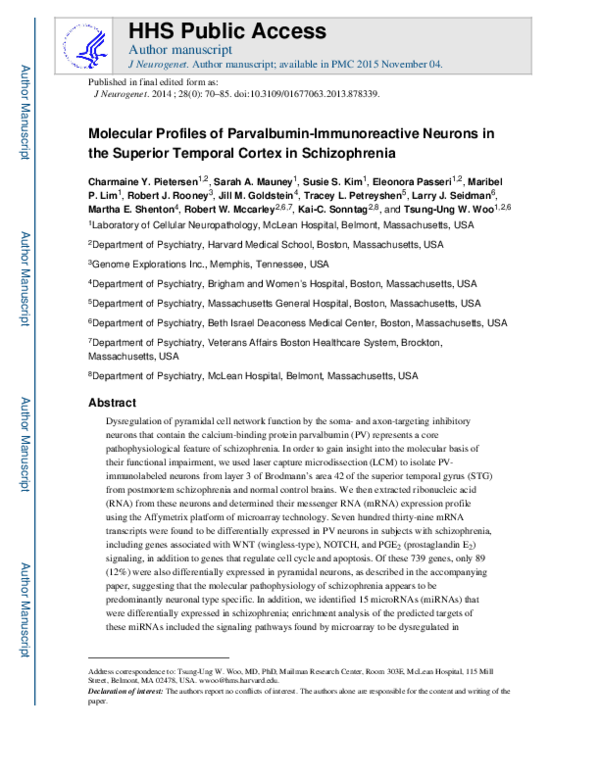 (PDF) Molecular Profiles of Parvalbumin-Immunoreactive Neurons in the ...
