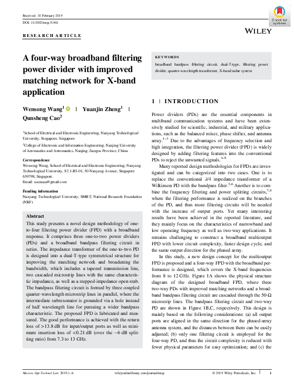 (PDF) A four‐way broadband filtering power divider with improved ...