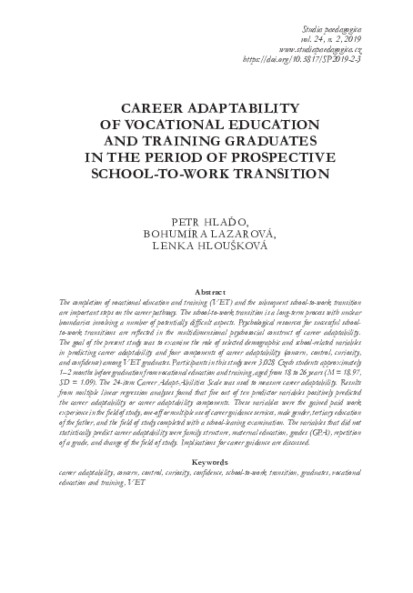 (PDF) Career Adaptability of Vocational Education and Training ...