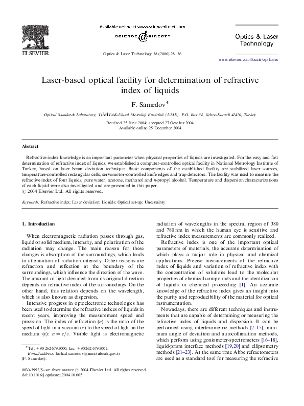 (PDF) Laser-based optical facility for determination of refractive ...