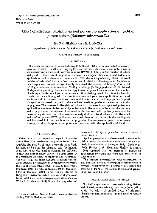 (PDF) Effect of nitrogen, phosphorus and potassium application on yield ...