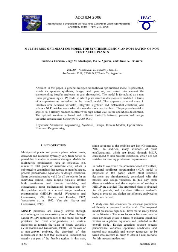 (PDF) Multiperiod Optimization Model for Synthesis, Design, and ...