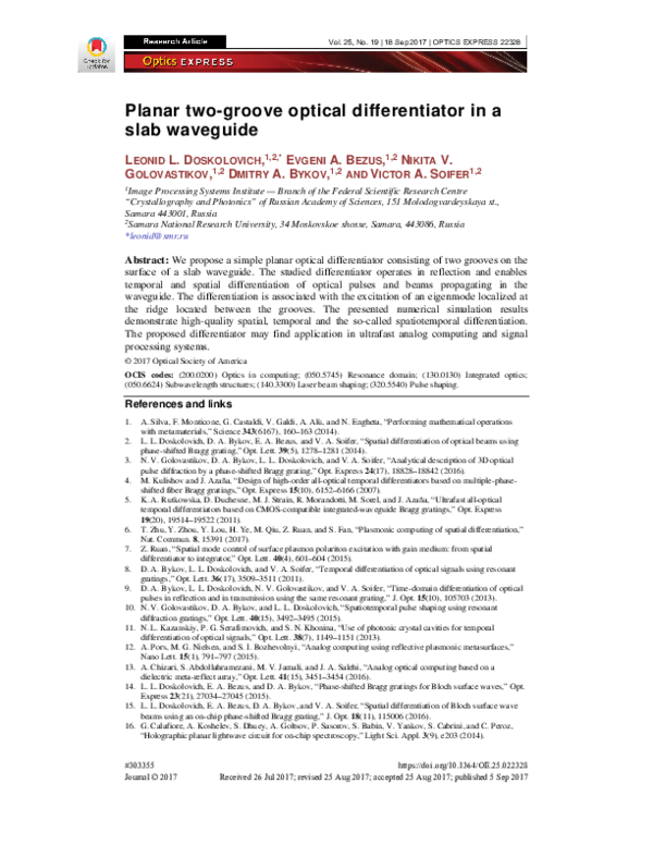 (PDF) Planar two-groove optical differentiator in a slab waveguide
