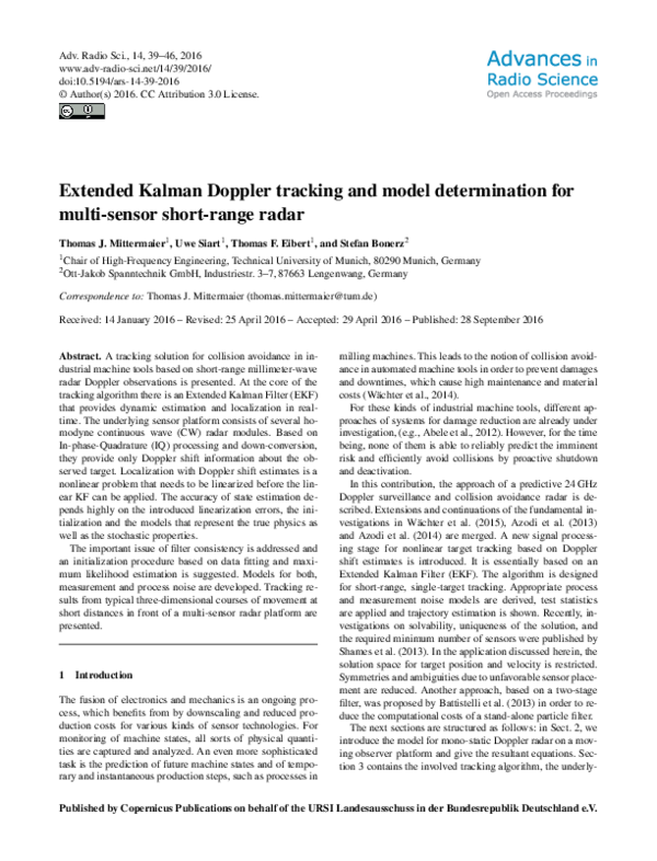 (PDF) Extended Kalman Doppler tracking and model determination for ...
