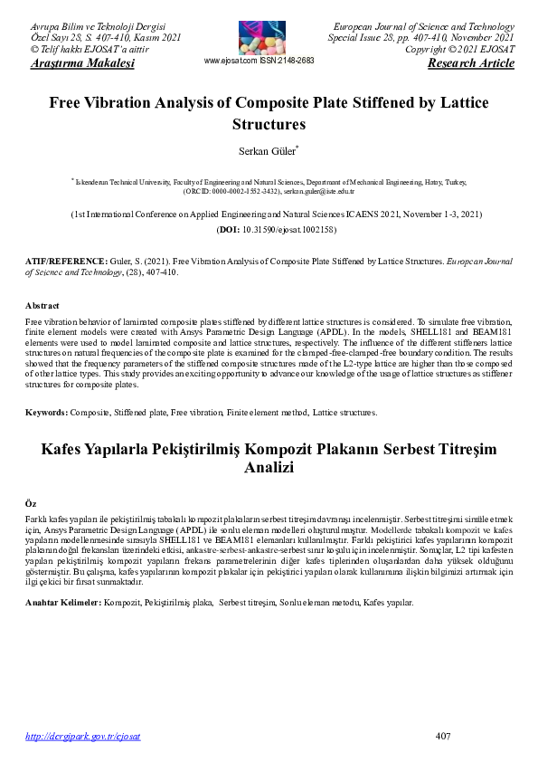 (PDF) Free Vibration Analysis of Composite Plate Stiffened by Lattice ...