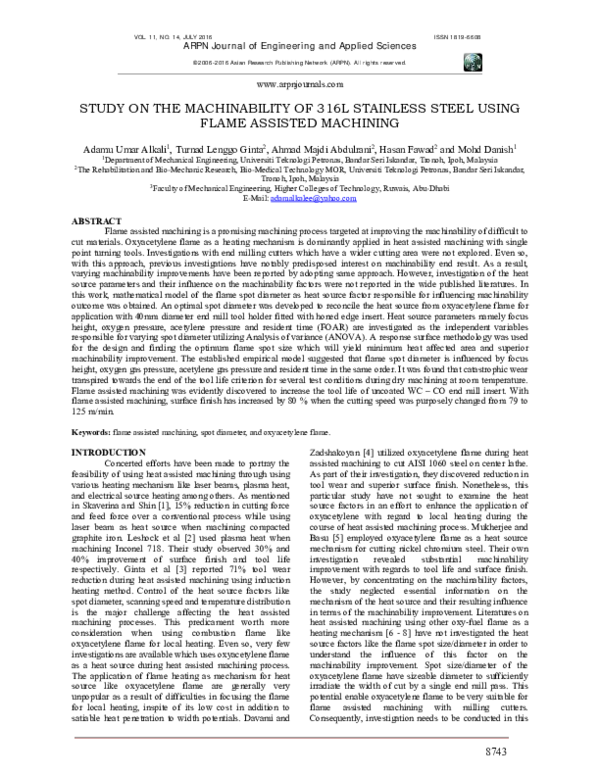 (PDF) Study on the Machinability of 316L Stainless Steel Using Flame ...