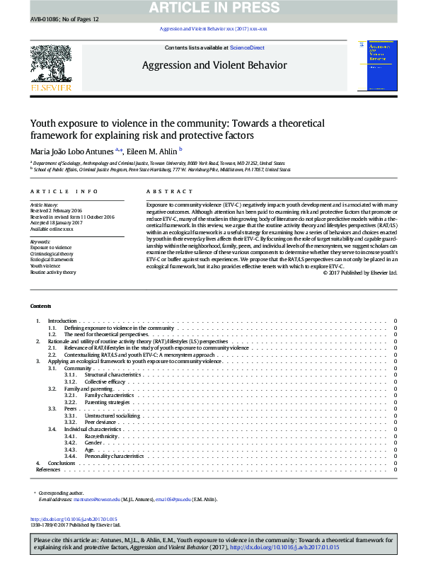 (PDF) Youth exposure to violence in the community: Towards a ...